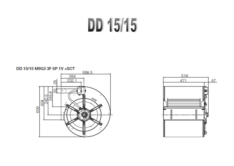 Misure ventilatore Nicotra DD 15/15