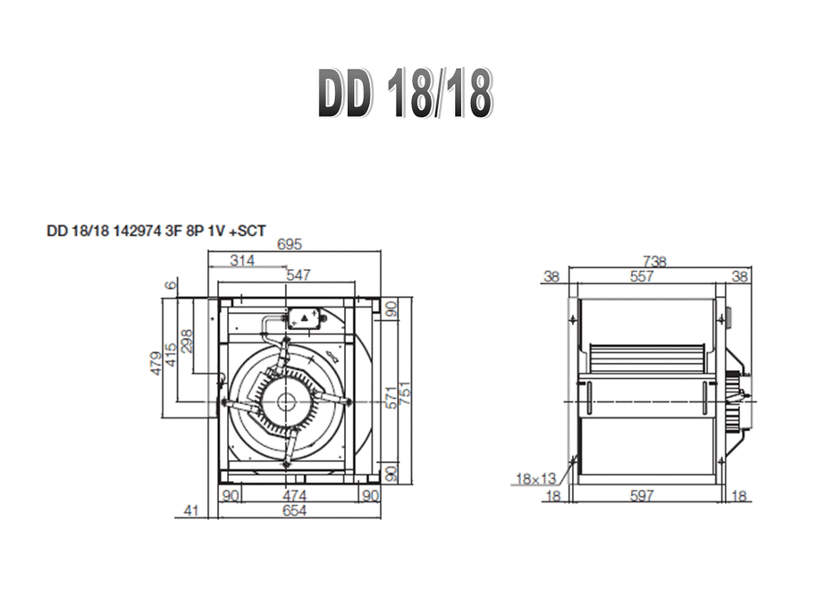 Misure ventilatore Nicotra DD 18/18