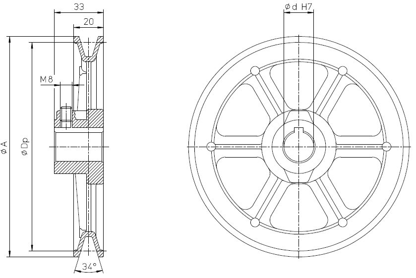 Puleggia fissa: disegno quotato